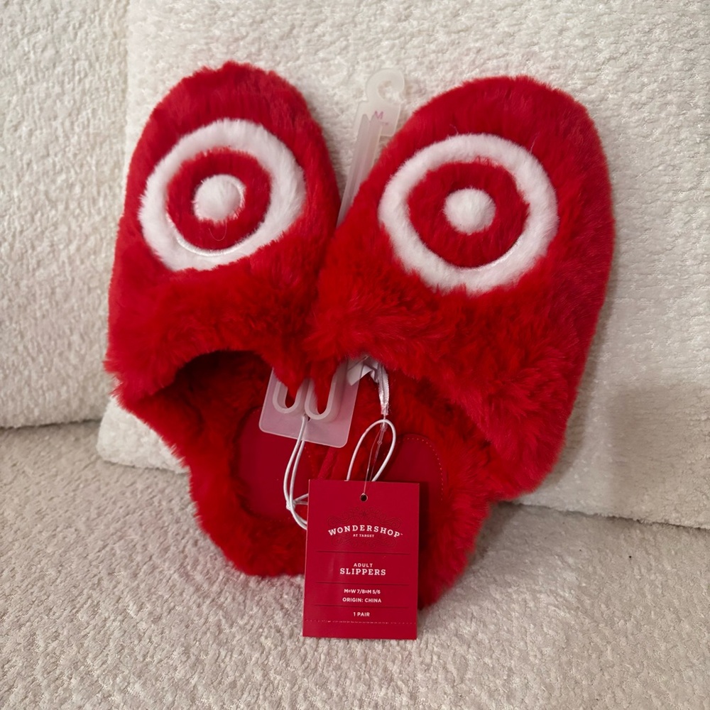 Target Red Logo Fuzzy Slippers NEW